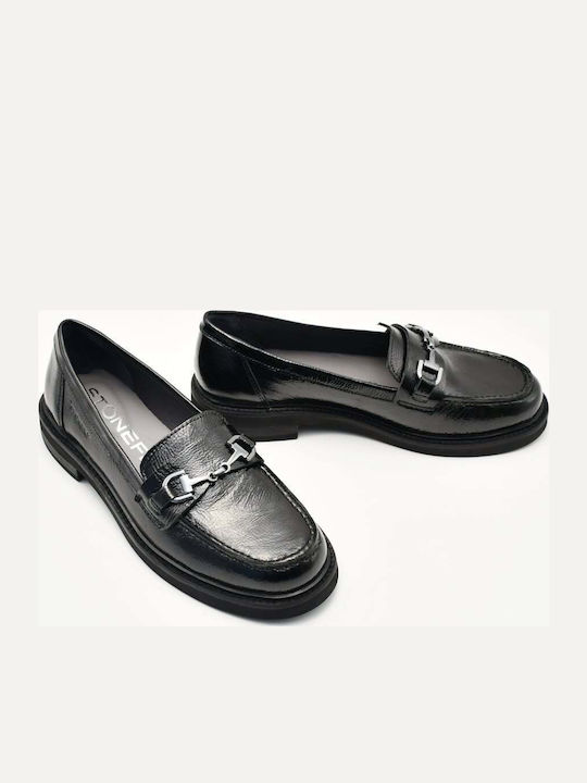 Leather Women's Loafers in Black Color