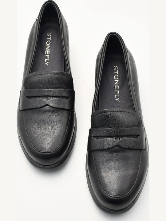 Leather Women's Loafers in Black Color