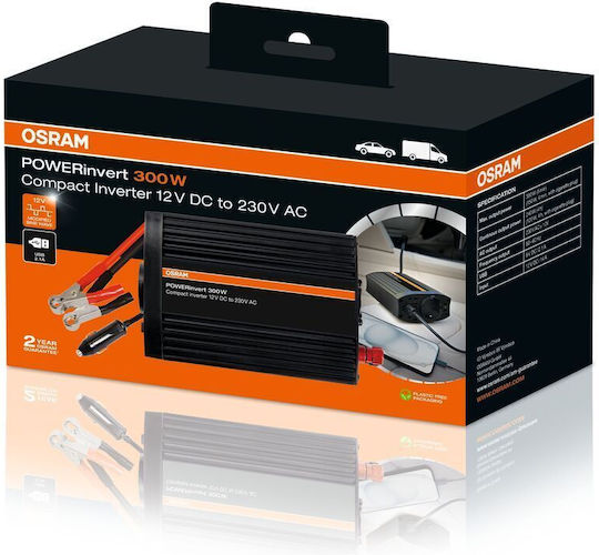 Osram Car Inverter Modified Sinewave 300W to Converter 12V DC in 230V AC