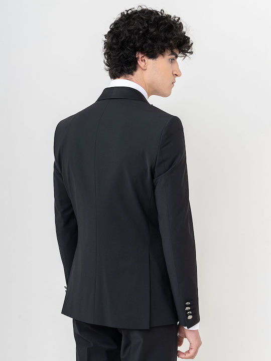 Men's Suit with Vest Slim Fit Black