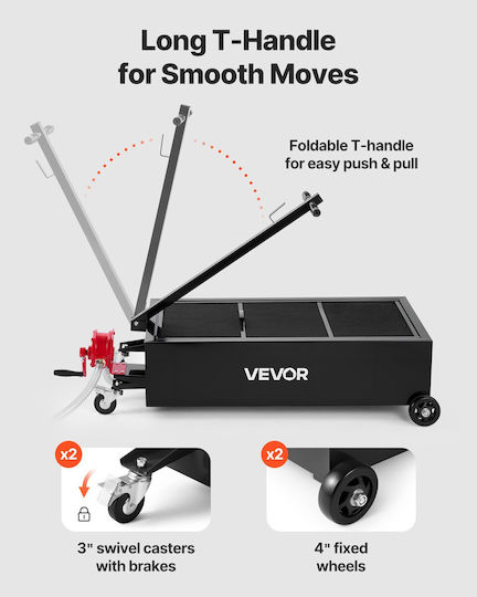 Vevor Low Profile Oil Drain Tank Capacity 94.6 L Mobile Oil Drain Tank Manual Pump Hose 2.2 M & Folding T Handle Waterproof & Corrosion Resistant Suitable for Cars SUVs Trucks ATVs Black