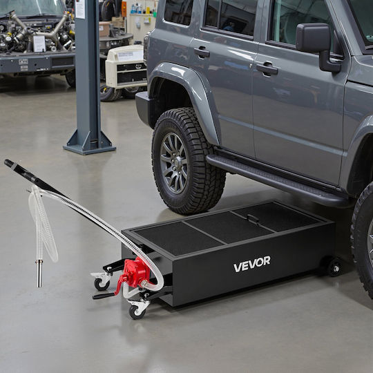 Vevor Low Profile Oil Drain Tank Capacity 94.6 L Mobile Oil Drain Tank Manual Pump Hose 2.2 M & Folding T Handle Waterproof & Corrosion Resistant Suitable for Cars SUVs Trucks ATVs Black