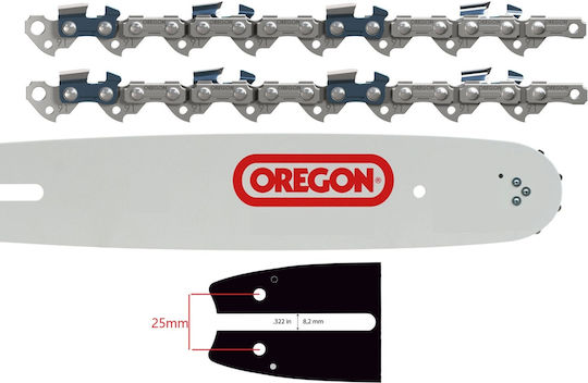 Oregon Bar pentru Drujbă + 2 Lanțuri 27.5 Dinți Pas 3/8 Lungime 40cm Grosime 1.3mm