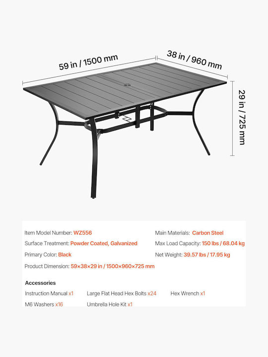 Tisch Stabil Schwarz 150x96x29cm