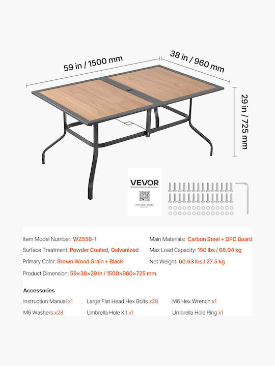 Wooden Masa CAFE 150x96cm