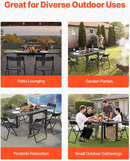 Outdoor Dinner Extendable Metal Table Dark Gray 80(+80)x80x75cm