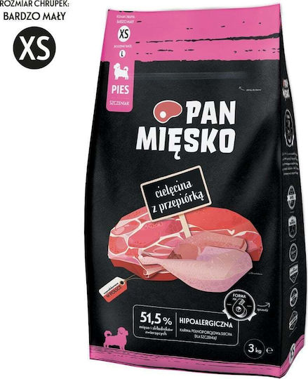 Pan Miesko 3kg Dry Food for Puppies with Meat, Calf and Quail