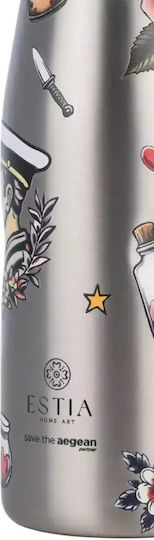 Estia Travel Flask Save The Aegean Ανακυκλώσιμο Μπουκάλι Θερμός Ανοξείδωτο BPA Free 500ml Old School Ink