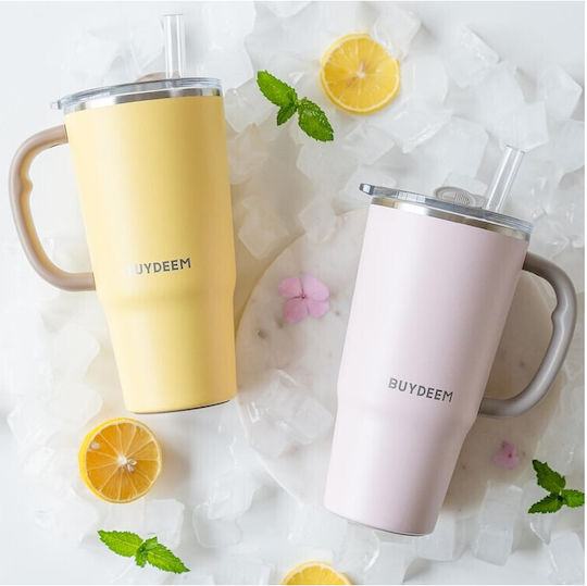 Buydeem Buydeem Thermosflasche Rostfreier Stahl 700ml Gelbe mit Stroh