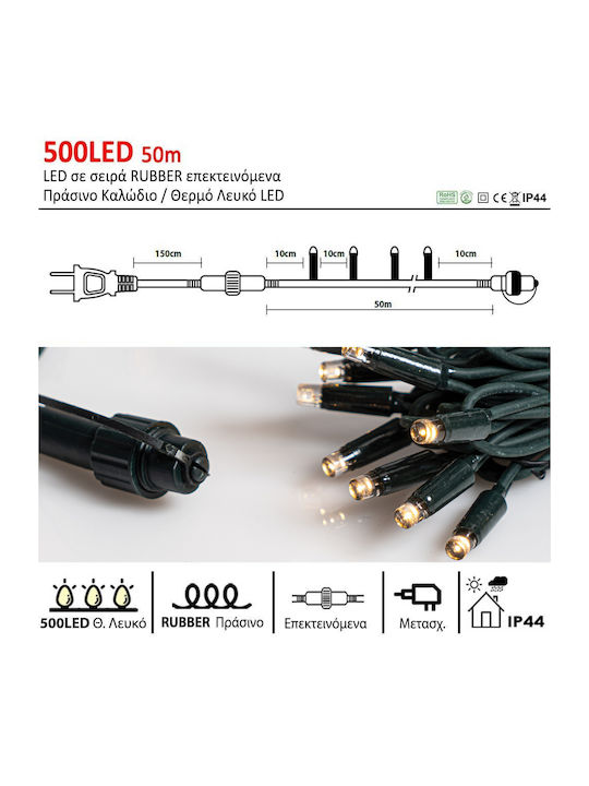 500 Lichterketten LED 25m. Warmes Weiß in Zeichenfolge 1Stück