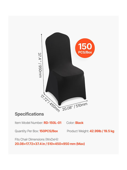 Vevor Elastic Chair Covers 150 Pieces Receptions Black Fit Chairs Up To 51 X 45 X 95 Cm Yths150pcszk54ahs001v0