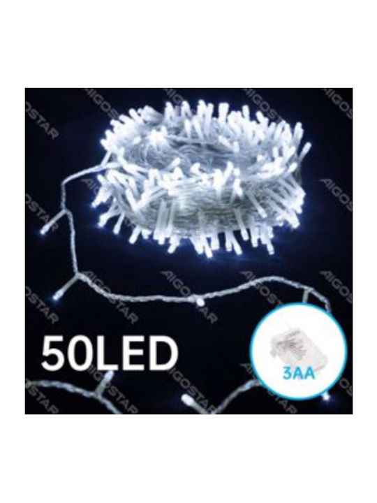 50 Lights LED 5m. Cold White Battery in String 1pcs