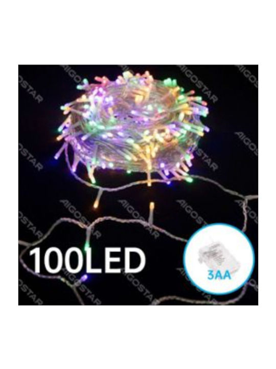 100 Lămpițe LED 10m. Multicolore Baterie tip Șir 1buc