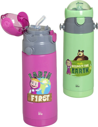 Ecolife Kids Water Bottle Thermos Stainless Steel with Straw Green 400ml