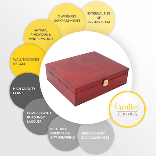 Creative Deco Rote Lackierte Weinbox 3 Flaschen 35 x 30 x 10 cm Deckelverschluss Perfekte Weinlagerung Geschenkdekoration Decoupage Personalisierung