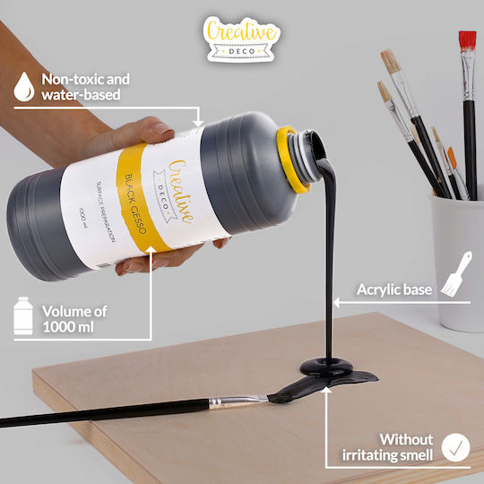 Creative Deco Black Painting Primer Gesso 1l Surface Preparation Professional Primer