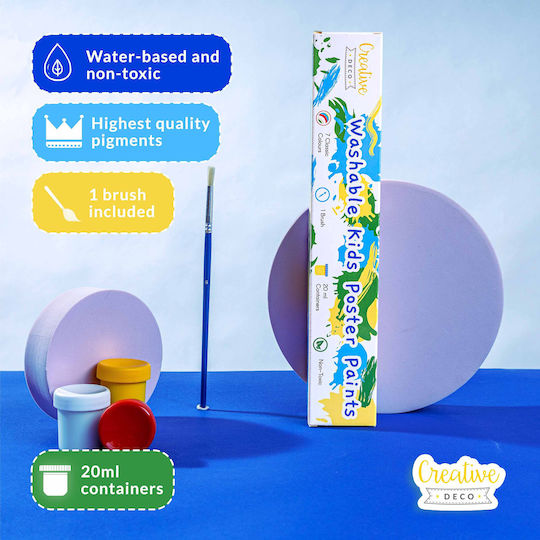 Set de Vopsele Postere Creative Deco pentru Copii 20 ml x 6 + 1 Borcan cu Culoare Asortată Non-toxic Culori de Bază Strălucitoare Intense Ideal pentru Începători Copii Studenți Artiști