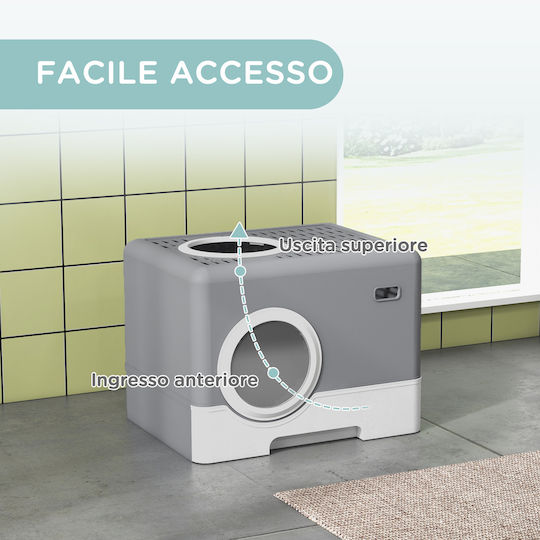 Pawhut Cat Toilet 2 Exits Removable Base Tray 52 x 41 x 38.5 cm Gray