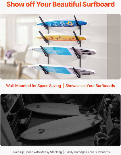 Wall Rack Surfboards Vevor Horizontal Shelf Surfboards 4 Levels Storage Display Adjustable Height Metal Organizer Rack Holder Surfboard Snowboards Kiteboards Shortboard Ski