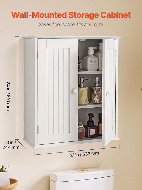 Vevor Wall Mounted Bathroom Shelf Wooden 53x24x61cm White