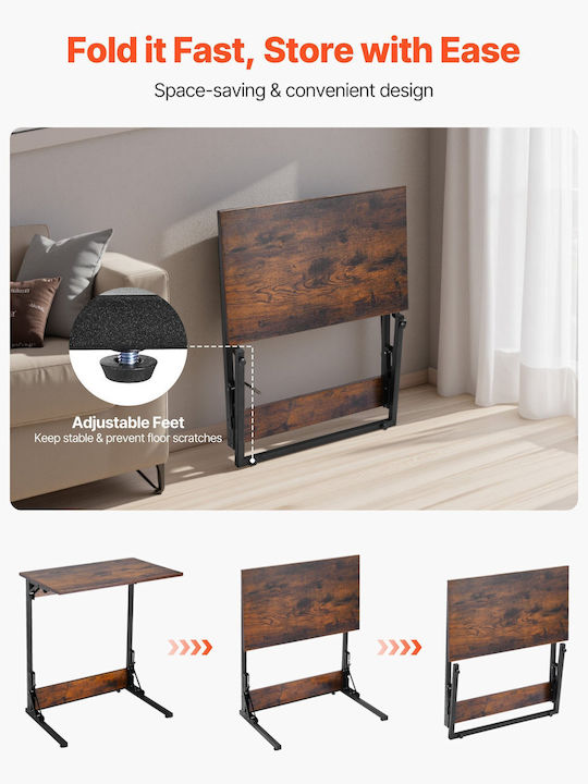 Table Kitchen Collapsible Wooden with Metal Frame Coffee 60x37x70cm