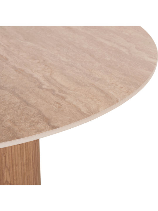 Twil Round Table Dining Room with Ceramic Surface Ceramic, Travertine 126x126x77cm