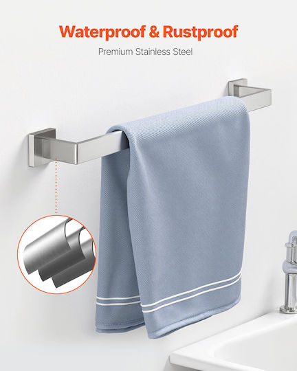 Vevor Bathroom Accessories Set Brushed Nickel 5 Piece Bathroom Accessory Set Stainless Steel 24 Inch 61.0 Cm Towel Bar Towel Shelf 2 Robe Hooks Towel Hooks Toilet Paper Holder Bathroom Wall-Mounted