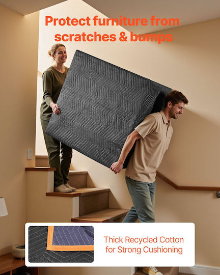 Vevor Moving Blankets 12 Pcs 1829 x 1016 mm 14.5 kg Dozen Large Packing Blankets Cotton Filling Durable Nonwoven Fabric Material Moving Wrapping Furniture Protection