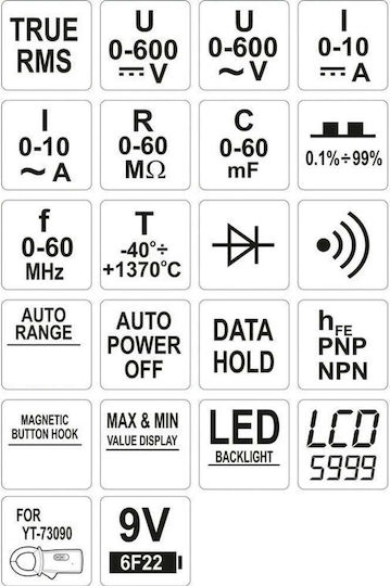 Yato Digital Multimeter True RMS with AC / DC / Resistance / Capacitance / Temperature Measurement YT-73085