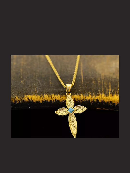 Women's Gold Byzantine Cross 14K Double Sided with Chain
