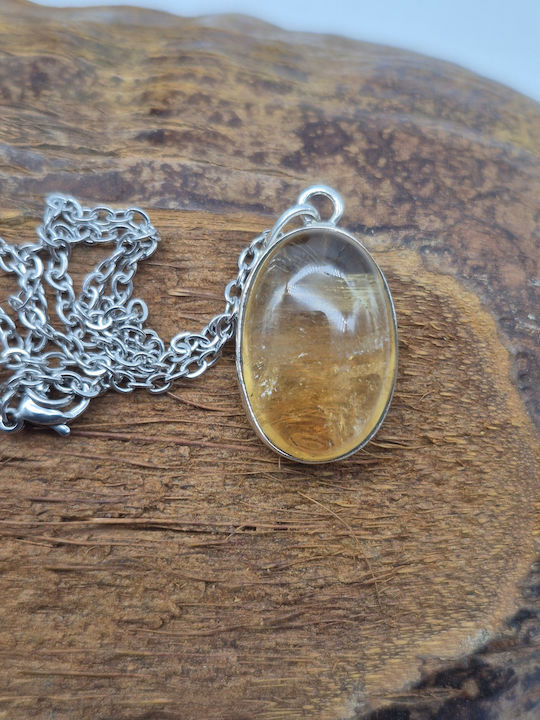 Silver Necklace Real Citrine & Steel Chain – Handmade Jewelry