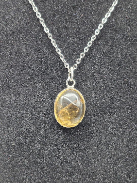 Silver Necklace Real Citrine & Steel Chain – Handmade Jewelry