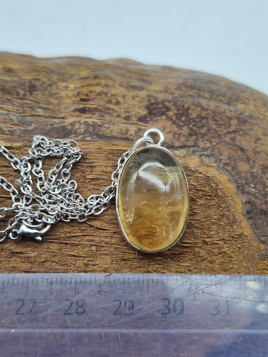 Silver Necklace Real Citrine & Steel Chain – Handmade Jewelry