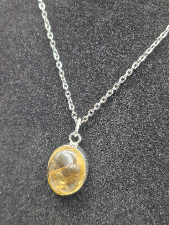 Silver Necklace Real Citrine & Steel Chain – Handmade Jewelry
