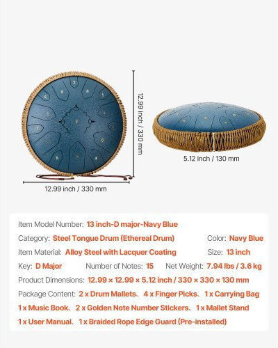 Vevor Steel Tongue Drum 15 Notes 33cm