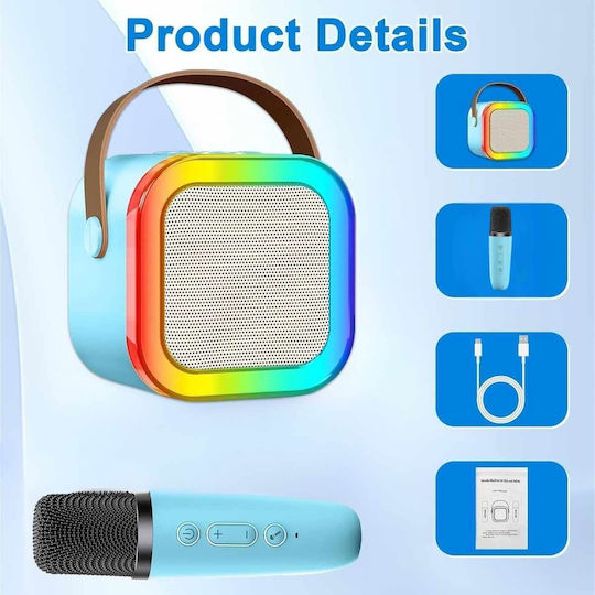 Uncle George Sistem De Karaoke Cu Microfon Wireless Și Efecte De Iluminare Albastru Deschis