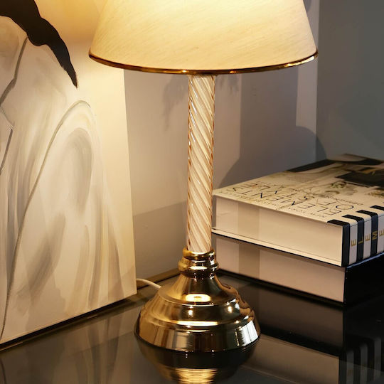 Opviq Table Lamp for Socket E27 with Beige Shade and Gold Base