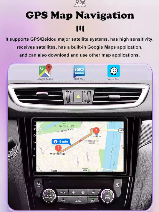 Car Audio System for Hyundai i10 2014-2020 (Bluetooth/USB/WiFi/GPS/Apple-Carplay/Android-Auto) with Touch Screen 9"