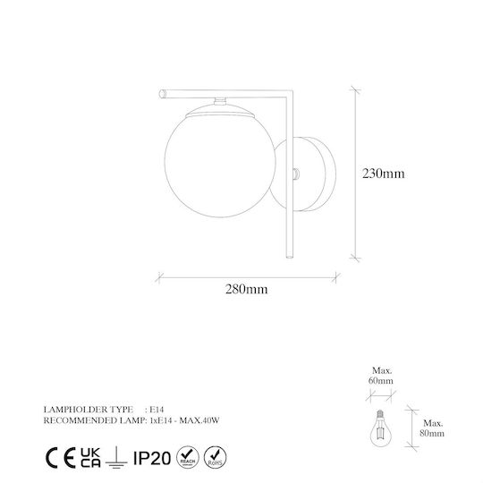Opviq Lampă de Perete cu Bază de Bec E14 Auriu 15 cm