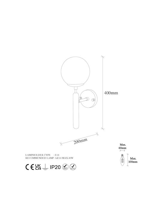 Opviq Lamp Wall with Socket E14 White 15x20x15cm