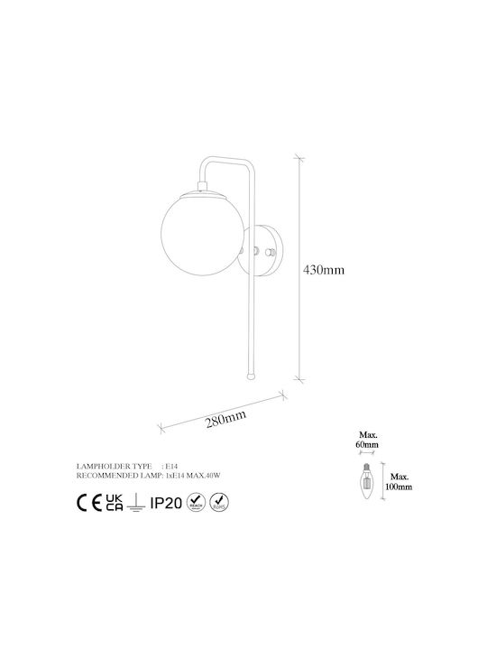 Opviq Lamp Wall with Socket E14 White 15x28x15cm