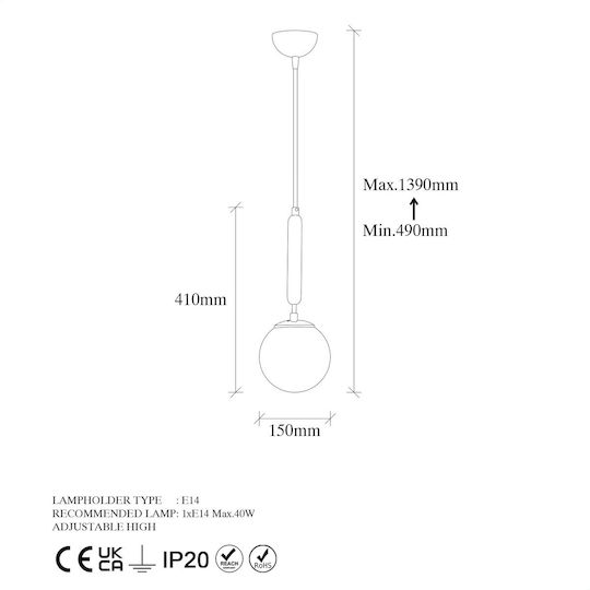 Opviq King Висящо Осветително Тяло Жълт с Цокъл E14, E.14 15x15x139см.