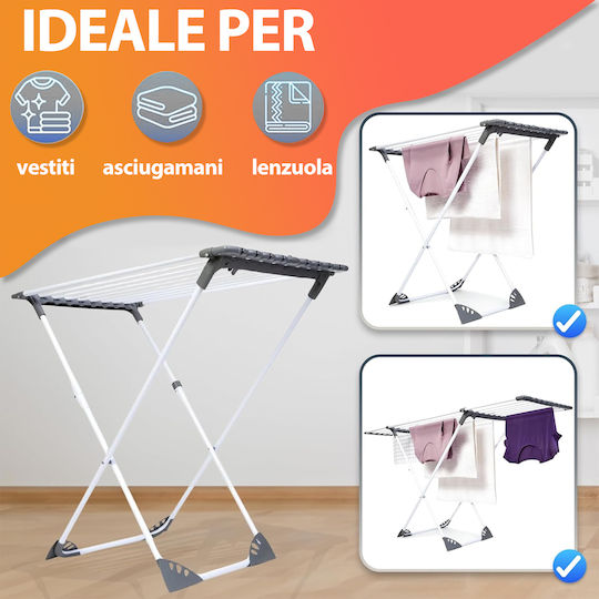 Bakaji Folding Floor Clothes Drying Rack for Garden Metallic with Wheels with Hanging Length 18m