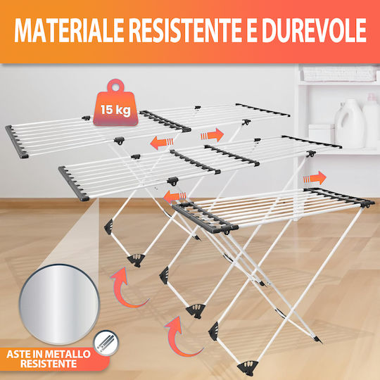 Bakaji Folding Floor Clothes Drying Rack for Garden Metallic with Wheels with Hanging Length 18m