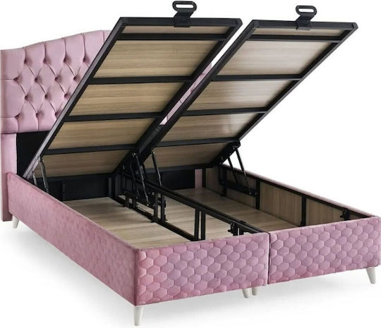 Rosa Bett Kopfteil Geräumiger Stauraum 160x200cm