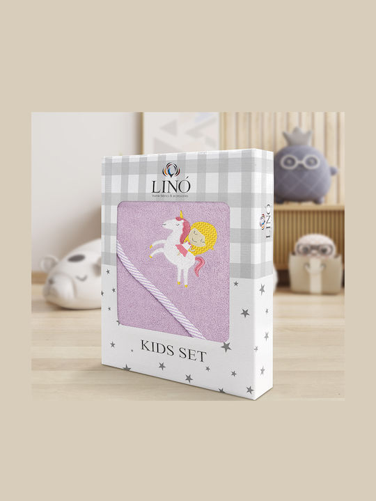 Lino Home Βρεφική Κάπα-Μπουρνούζι με Κουκούλα Corno Lilac 75x75εκ.
