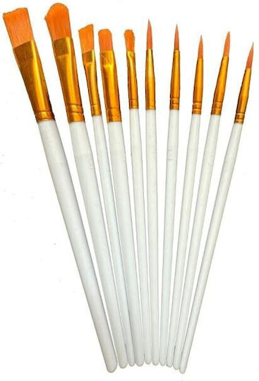 Art Brushesartist Brushes Short Handle 10 Pieces Round Plaque 33479