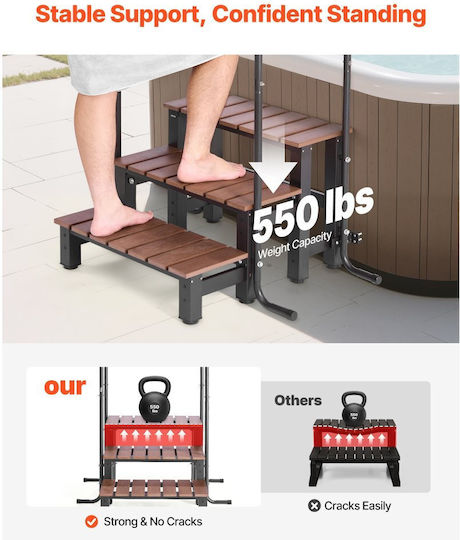 Vevor Hot Tub Step Outdoor Pool Ladder 3 Heavy Duty Inflatable Pool Ladder Width 640.1 Mm Weight Capacity 249.5 Kg Multi-Purpose Terrace Patio Deck Towed