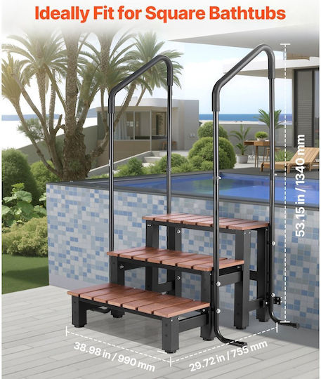 Vevor Hot Tub Step Outdoor Pool Ladder 3 Heavy Duty Inflatable Pool Ladder Width 640.1 Mm Weight Capacity 249.5 Kg Multi-Purpose Terrace Patio Deck Towed