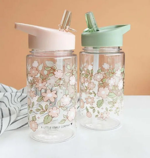 A Little Lovely Company Kids Water Bottle Plastic with Straw Tritan 450ml